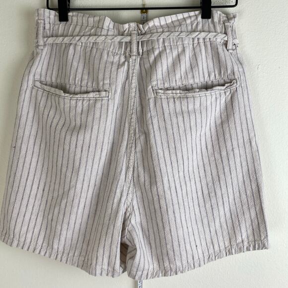 rag & bone Striped Shorts Size 30 Ivory Cream Linen Blend Paperbag High Waist - Picture 9 of 13